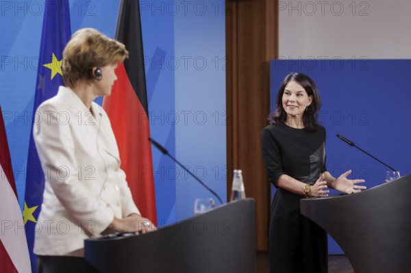 Annalena Bärbock (Alliance 90/The Greens), Federal Foreign Minister, at a joint press conference with Baiba Braze, Foreign Minister of Latvia, at the Federal Foreign Office in Berlin, 1 July 2024