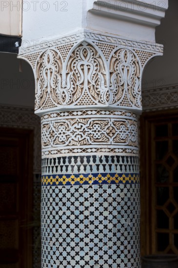 Columns in Riad, Column, traditional, decorated, ornament, decoration, art, construction, building, house, architecture, oriental, arabic, orient, Marrakech, Morocco, Africa