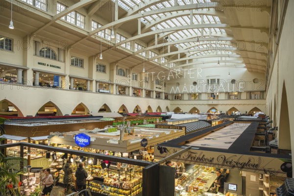 Built in 1912 in Art Nouveau style and opened in 1914, the Stuttgart market hall is now a listed building and is one of the sights of the city of Stuttgart, Baden-Württemberg, Germany, Europe