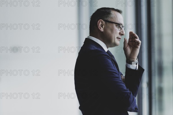 Tino Chrupalla, Federal Chairman of the AfD (Alternative for Germany), recorded in front of the parliamentary group meeting in Berlin, 23 April 2024