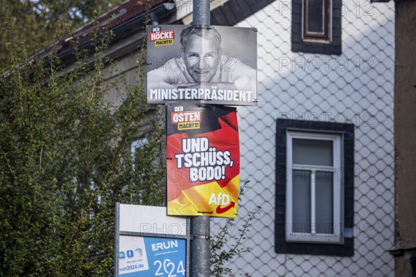 State election in Thuringia. Days after the election, election posters for the Alternative for Germany (AfD) party are still up in Meiningen. The Thuringia state organisation with its co-spokesman Björn Höcker is considered to be right-wing extremist. Meiningen, Thuringia, Germany, Europe