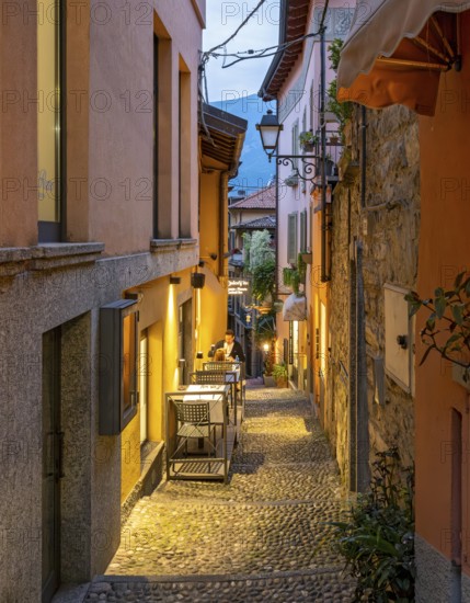 Narrow streets of Bellagio by night, Lake Como, Italy, Europe