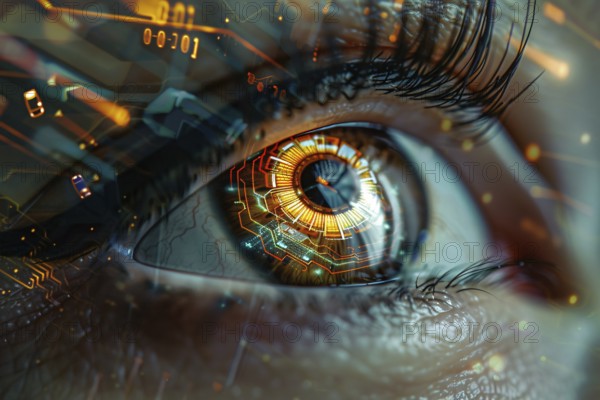 Futuristic technology concept showing cybernetic eye. Artificial intelligence, AI generated