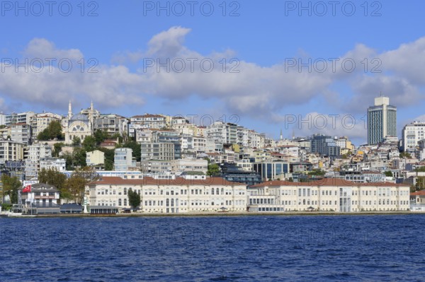 Skyline of Karakoy and Beyoglu viewed from the Bosphorus, Istanbul, Turkey, Asia