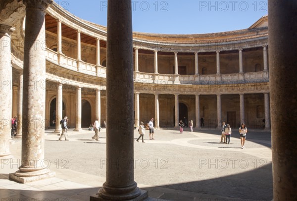 Courtyard inside the Palacio de Carlos V, Palace of Charles V, Alhambra complex, Granada, Spain, Europe