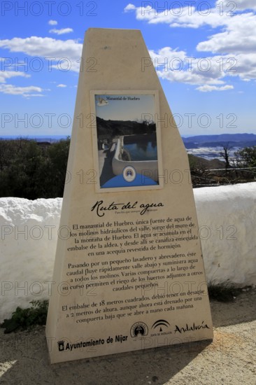 Ruta del Aqua walk sign, Huebro village, Sierra Alhamilla mountains, Nijar, Almeria, Spain, Europe