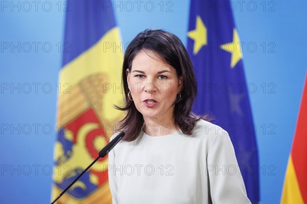 Annalena Bärbock, Federal Foreign Minister, photographed during a press conference in Berlin, 09.04.2024. Photographed on behalf of the Federal Foreign Office'