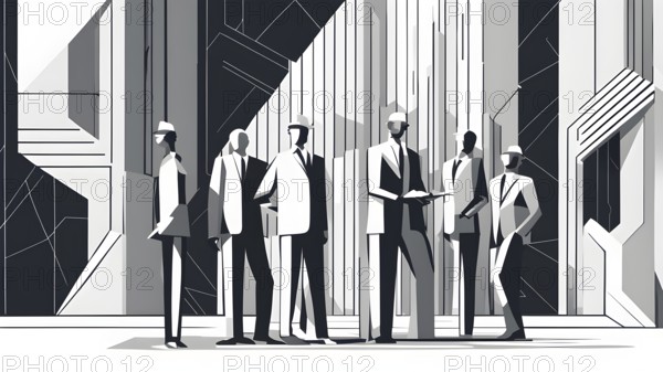 Vector illustration showcasing miniature business figures embodying team collaboration engaged in efficiency, AI generated