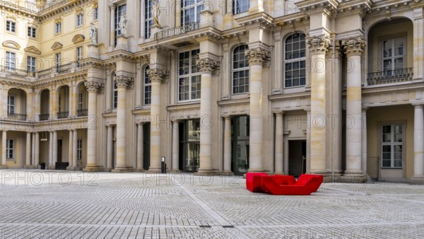 Red plastic seating elements, Humboldt Forum, Berlin, Germany, Europe