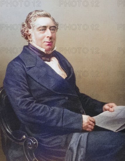 Robert Stephenson, 1803-1859, English civil engineer. Engraved by DJPound after a photograph by Mayall. From the book The Drawing-Room of Eminent Personages, Volume 2, published in London 1860, digitally restored reproduction from a 19th century original, record date not stated