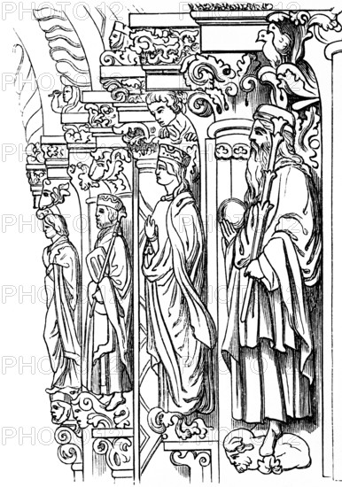 Golden Gate at St Mary's Cathedral in Freiberg, Saxony, late Romanesque statue portal, statues, Germany, historical illustration 1880, Europe