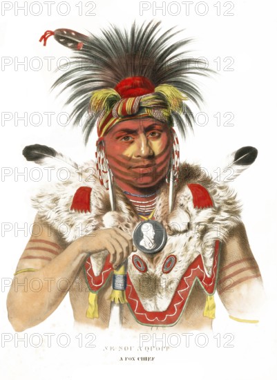 American Indian, Native American, Ne-Sou-A-Quoit, Chief of the Fox Tribe, United States of America, USA, Painting by Charles Bird King (1785, 1862), c. 1840, Historic, digitally restored reproduction from a 19th century original, Record date not stated, North America