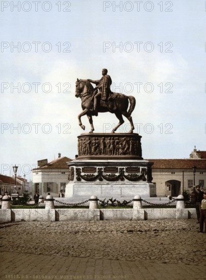 Monument to Prince Michael, Belgrade, Serbia, c. 1895, Historic, digitally restored reproduction from a 19th century original, Record date not stated, Europe