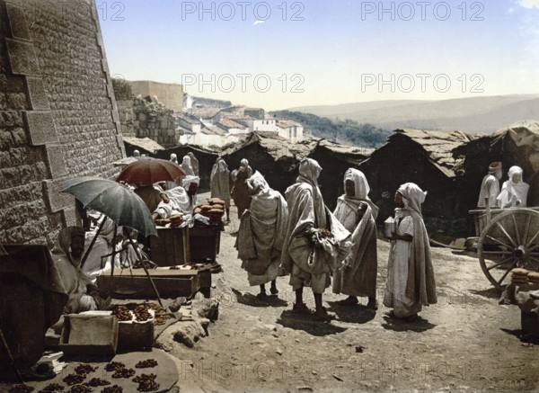 In front of a Tor tor in Constantine, Constantine, Algeria, ca 1890, Historical, digitally restored reproduction from a 19th century original, Record date not stated, Africa