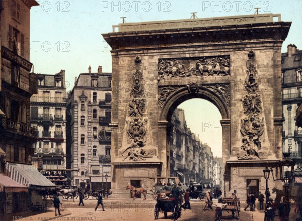 Porte Saint-Denis is a monument in the form of a triumphal arch, Paris, France, 1890, Historical, digitally restored reproduction from a 19th century original, Record date not stated, Europe