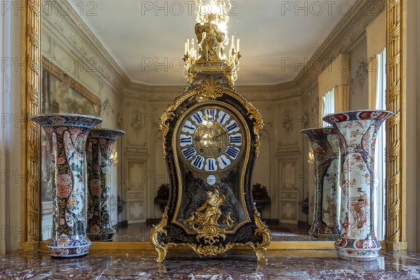 18th century Chastelain of Paris mantel clock at Château de Bel?il, Baroque castle in Beloeil, province of Hainaut, Wallonia, Belgium, Europe