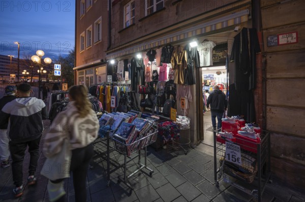 Fashion shop open in the evening, Nuremberg, Middle Franconia, Bavaria, Germany, Europe