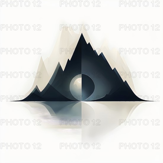 Minimalist illustration of an abstract mountain that cycles through day and night, symbolizing balance and the rhythm of a healthy life, AI generated