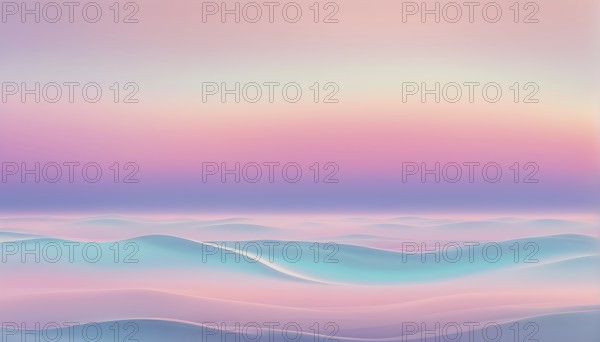 Abstract horizon line with layers of soft, pastel colors rising and falling, creating a soothing breathing rhythm, AI generated