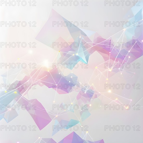 Abstract polygons shifting and rotating seamlessly, connected by glowing lines representing AI networks, pastel hues, AI generated