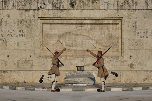 ATHENS, GREECE, MAY 20, 2010: Changing of the presidential guard Evzones in front of the Monument of the Unknown Soldier near Greek Parliament, Syntagma square, Athenes, Greece, Europe