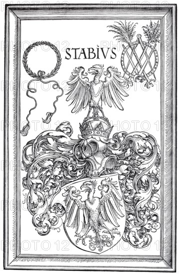 The coat of arms of Johann Stabius, woodcut by Albrecht Dürer, historical, digitally improved reproduction of an old woodcut