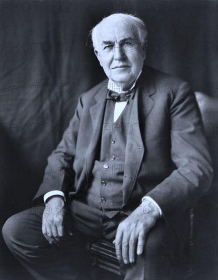 Thomas Alva Edison, 11 February 1847, 18 October 1931, a US inventor, electrical engineer and entrepreneur specialising in the field of electricity and electrical engineering, image from 1922, Historic, digitally restored reproduction of an original artwork from the period, exact original date unknown