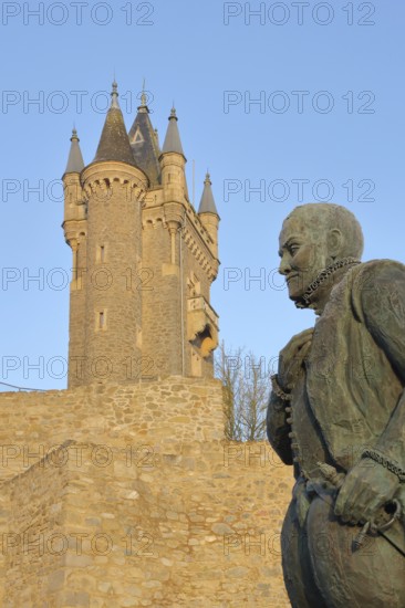 Wilhelmsturm as landmark and monument to Wilhelm I. 1533-1584, Prince, Count of Orange and Nassau, The Silent One, statue, personality, Nassau, Schlossberg, Dillenburg, Hesse, Germany, Europe