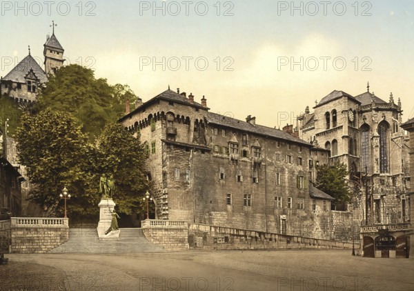 The Maistre Castle and Monument, Chambery, France, c. 1890, Historic, digitally enhanced reproduction of a photochrome print from 1895, Europe