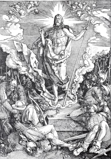 Woodcuts to complete the great Passion, the Resurrection of Christ, woodcut by Albrecht Dürer, historical, digital improved reproduction of an old woodcut