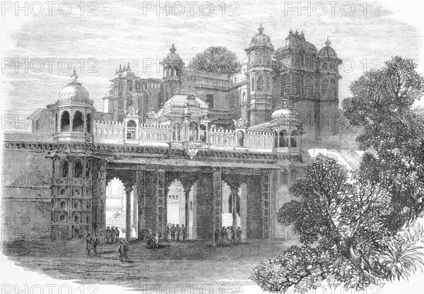 City Palace, formerly the residence of the Maharana, 1869, Udaipur, India, Historic, digitally restored reproduction of an original 19th century artwork, exact original date unknown, Asia