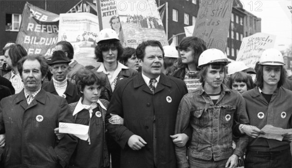 Demonstration of 30, 000 of the DGB youth against unemployment and better vocational training on 19.4.1975 in Dortmund, Germany, Europe