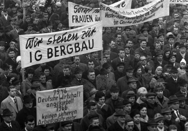 A wave of outrage swept the Ruhr area when the Hansa mine was closed, here during demonstrations in Dortmund-Huckarde, Germany, on 21 October 1967, Europe