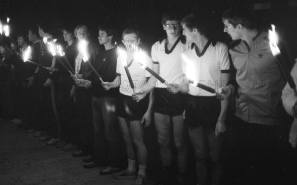 The Yes and No to the 1980 Moscow Olympics brought protesters to the Westfalenhalle on 20.4.1980 in Dortmund, Germany, Europe