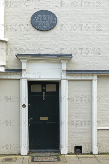 Entrance door, house where Jane Austen died in 1817, Winchester, Hampshire, England, United Kingdom, Europe