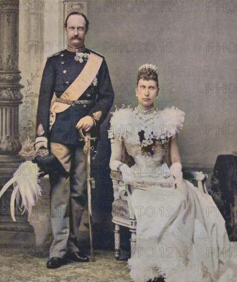 Frederick VIII, 1843-1912, was King of Denmark from 1906 to 1912 and Louise of Sweden, Louise Josephine Eugenie, 1851-1926, was Queen of Denmark, Historical, digital reproduction of a 19th century original, original date unknown