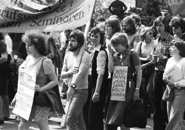 More than 40, 000 students from all parts of the Federal Republic of Germany demonstrated for more education funding (Bafoeg) and their concerns in Dortmund, Germany, on 12 June 1975, Europe