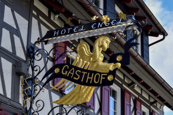 Sign at an inn, Engel, Sasbachwalden, Ortenaukreis, Black Forest, Baden-Württemberg, Germany, Europe