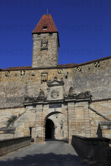 Entrance with Bulgarian Tower of Veste Coburg, Upper Franconia, Bavaria, Germany, Europe