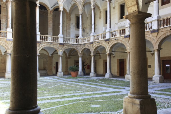 City of Palermo, Palazzo Reale, Royal Palace, also called Palazzo dei Normanni or Norman Palace, in the courtyard, UNESCO World Heritage Site, Sicily, Italy, Europe