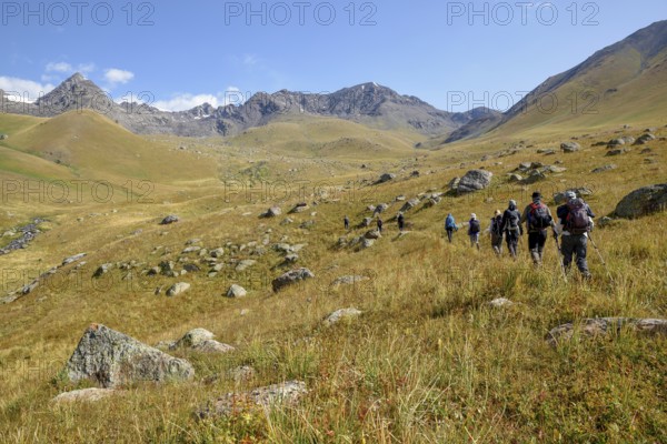 Hikers in the West Karakol Valley, Tien Shan Mountains, Naryn region, Kyrgyzstan, Asia