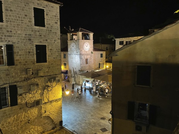 Clock Tower at Od Oruzja Square in the Old Town of Kotor, historical, Bay of Kotor, Adriatic Sea, Mediterranean Sea, World Natural and Cultural Heritage, Kotor, Montenegro, Europe