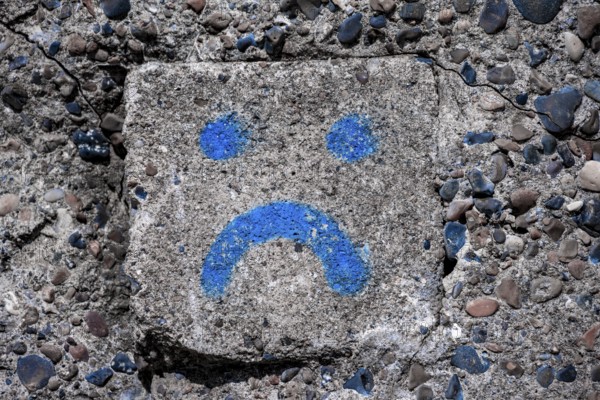 Smiley, emoji on a house wall, sad face, Denmark, Europe