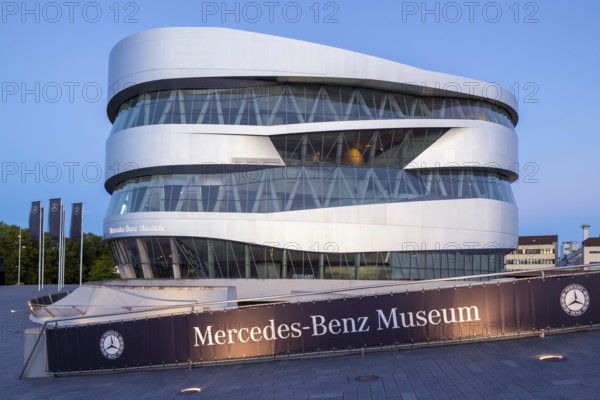 Mercedes-Benz Museum, blue hour, Stuttgart, Baden-Württemberg