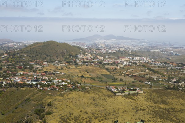 View from Pico de Bandama in the Bandama nature park Park or Monumento Natural de Bandama, back Las Palmas, Las Palmas Province, Gran Canaria, Canary Islands, Spain, Europe