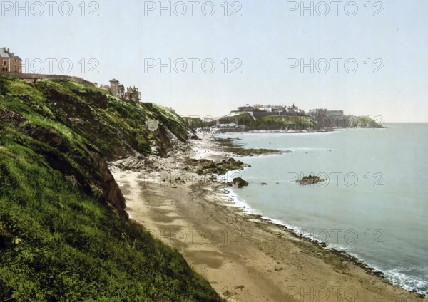 Falaises de Donville beach, Granville in Normandy, France, c. 1890, Historic, digitally enhanced reproduction of a photochrome print from 1895, Europe