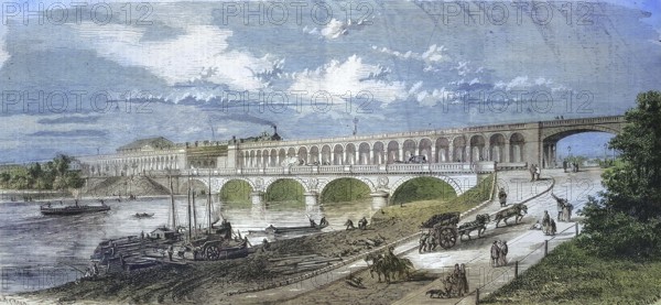 Viaduct of the Ring Railway between the Quartier d'Auteuil and Quartier de Javel, 1869, Paris, France, Historic, digitally restored reproduction of a 19th century original, exact original date unknown, Europe