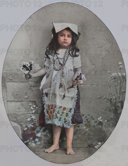 Flower Girl in Italy, Historical, digital reproduction of an original 19th century painting, original date not known