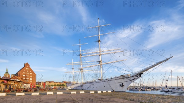 Museum ship Gorch Fock in the harbour, sail training ship, Stralsund, Mecklenburg-Western Pomerania, Germany, Europe