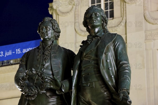 German National Theatre Weimar with Goethe Schiller statue